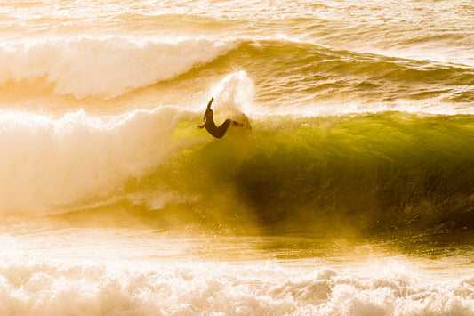 Stock Photo Package Surfer by Backlight Sunset